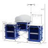 Outsunny Aluminum Camping Kitchen, Portable Folding Camping Table with Fabric Cupboards, Windshield, Bag for BBQ, Picnic, Blue