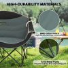 Outsunny Padded Folding Camp Chair for Adults, Double Camping Chairwith Armrests, Cup Holders, Carry Bag for Outdoor, Black